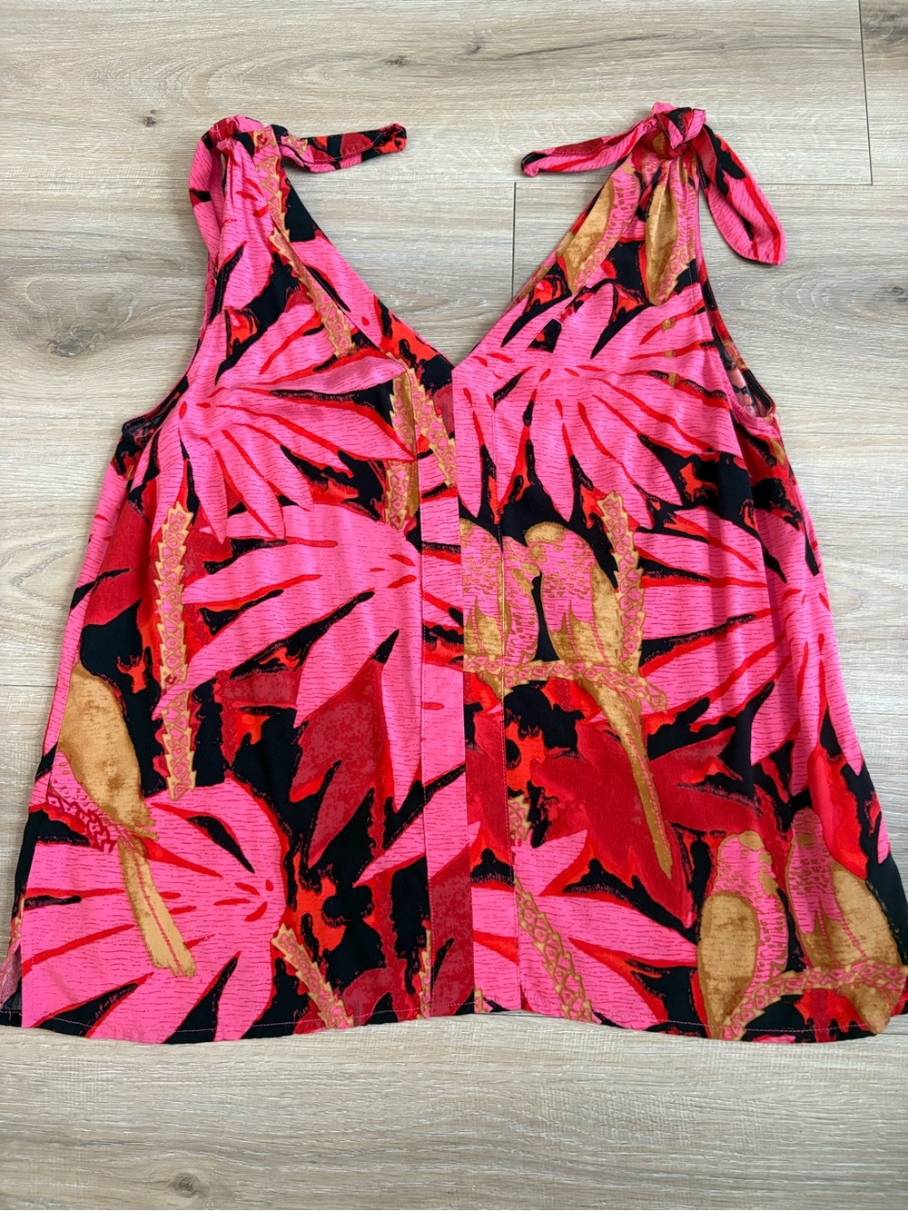 J. Crew Pink Tropical Tie-Shoulder Camisole with Black & Gold Accents